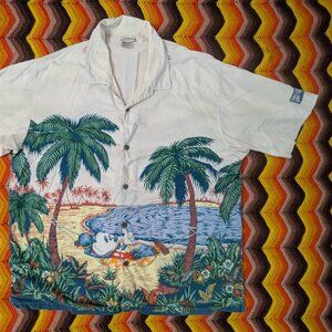 Size XXL Vintage Walt Disney World Epcot Castle Mickey Mouse Hawaiian Shirt h148